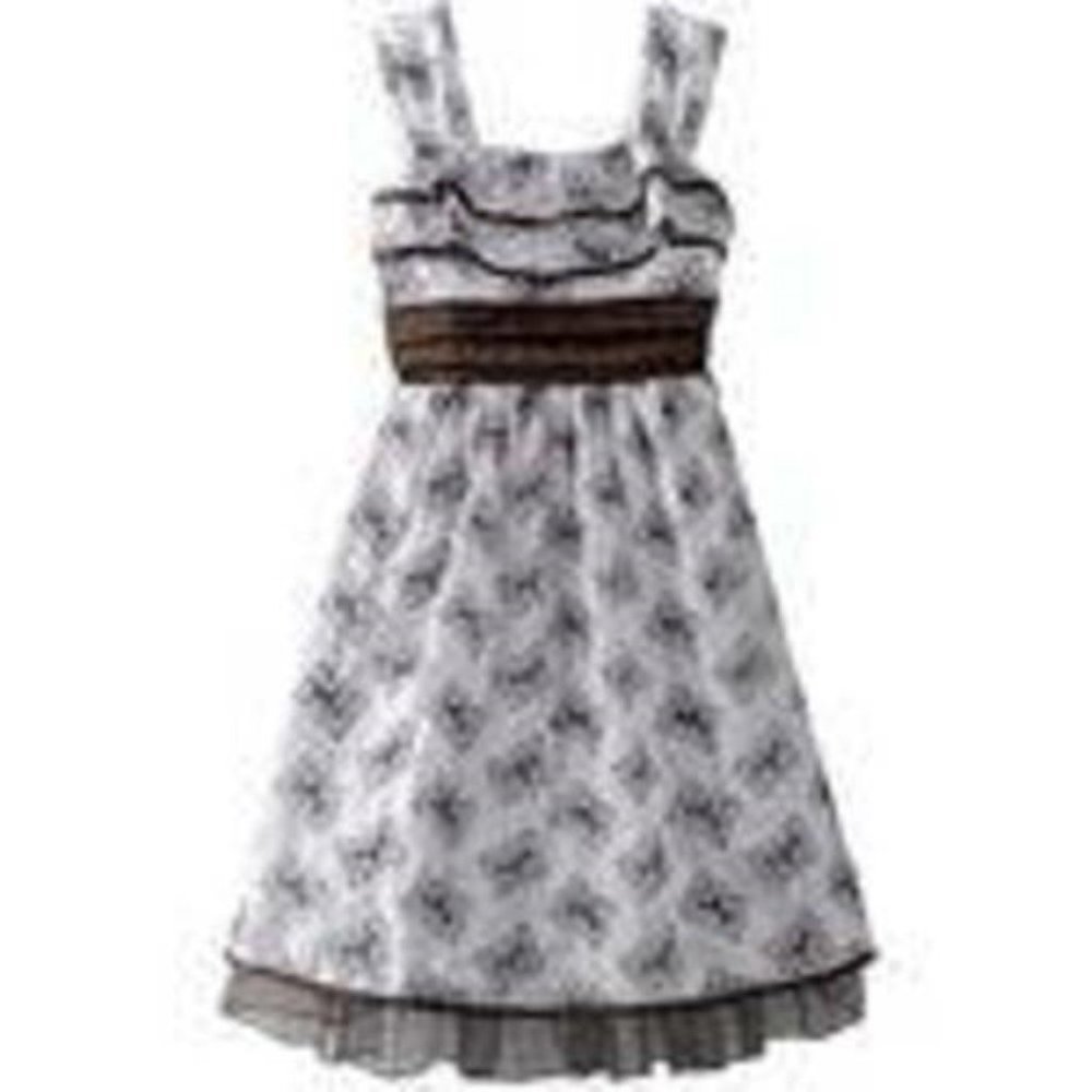 My Michelle Sun Dress 7 Girls Brown White Butterfly Holiday Sleeveless Smocked